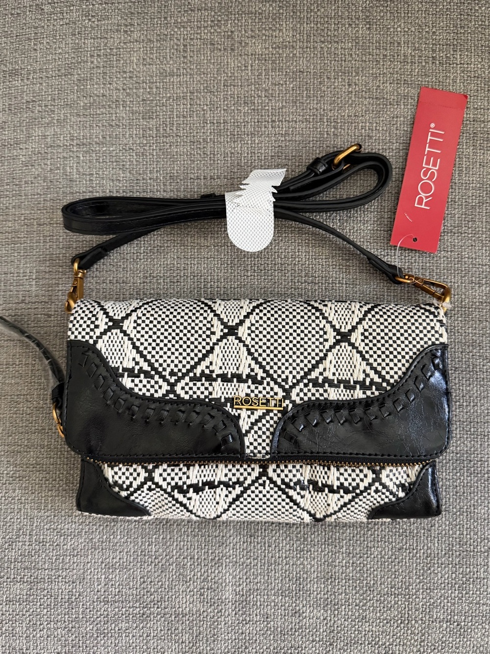 Rosetti Black and White Woven Pattern Crossbody Brand New with Tags MSRP $60